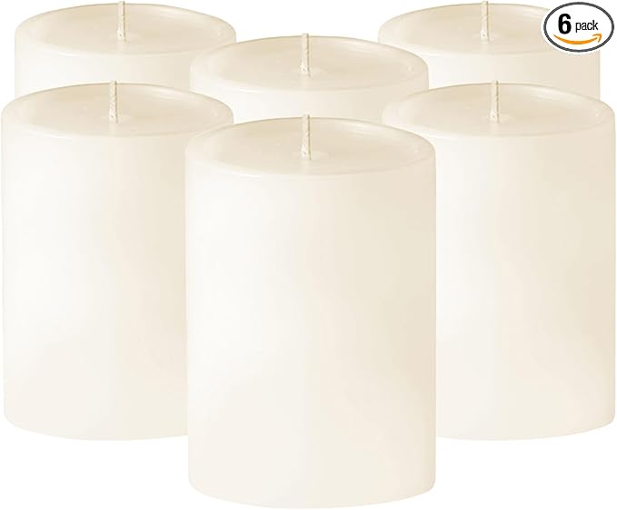 Simply Soson 3x4 inch Ivory Pillar Candles Set of 6, Smooth Texture, Unscented Ivory Candles, Dripless Candles, 3 inch Pillar Candles Ideal as Wedding, Parties, Spas, Dinner, Home Decoration, Church