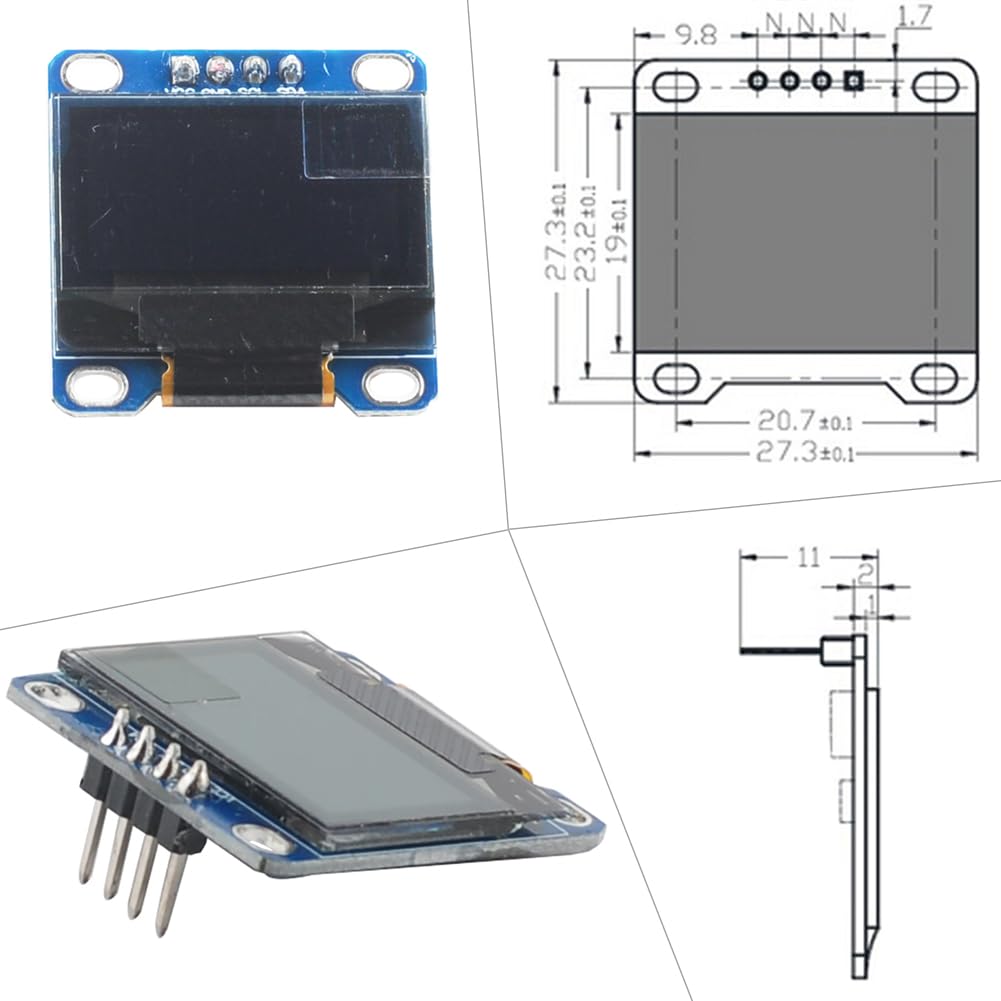 0.96" inch 128x64 1306 3.3V-5V ESP32 ESP8266 (Pack 3) OLED Display Screen Module of SS - D - White for Arduino NodeMCU