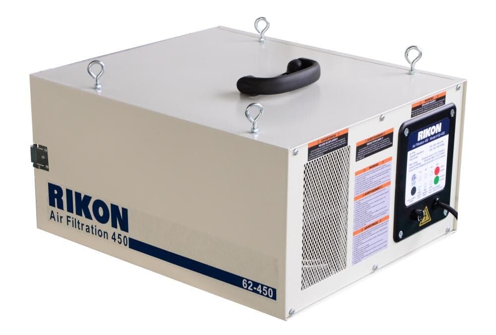 RIKON 62-450 3-Speed Remote-Controlled Air Filtration System (250/350/450 CFM) for large rooms up to 400 Square Feet - Circulates and Cleans Air 8 Times Per Hour!