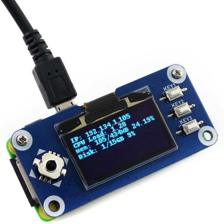 1.3inch 128x64 Communicating I2C Waveshare OLED Display HAT for Raspberry Pi Pixels with Embedded Controller via SPI