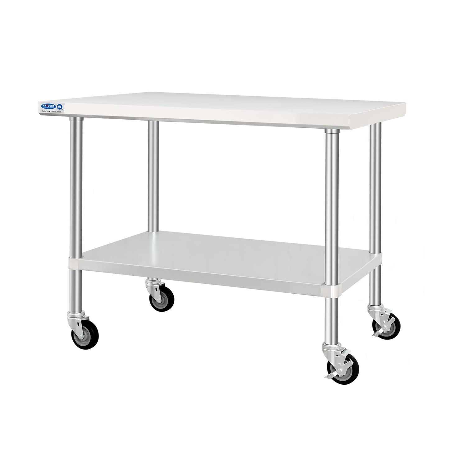 HARDURA Stainless Steel Table with Wheels 30 x 48 Inches Kitchen Prep Table Heavy Duty Stainless Steel Workbench with Aluminium Corner Undershelf NSF 304 Metel Table for Commercial Restaurant