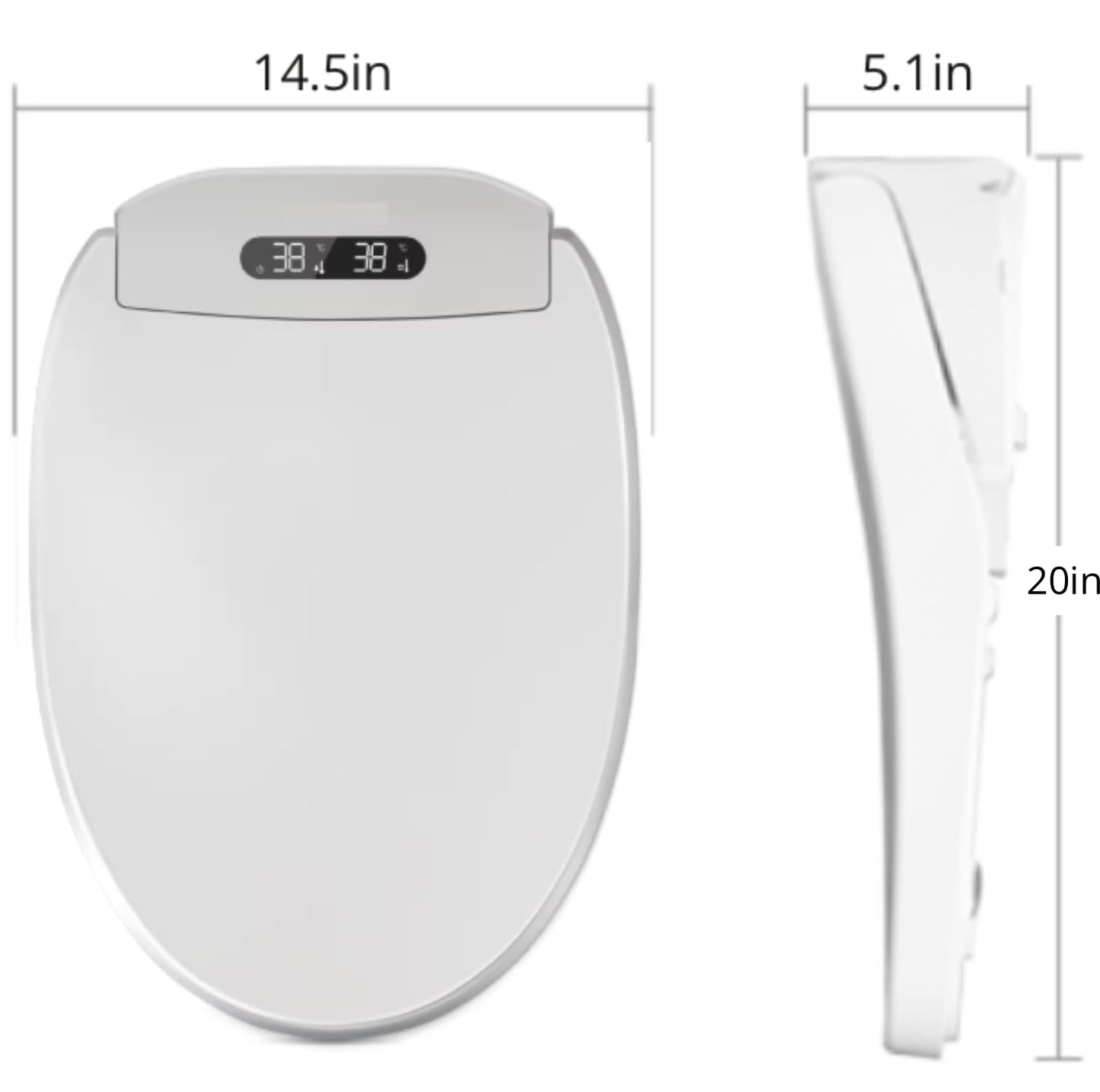 Electric Bidet Toilet Seat, Filtered & Unlimited Warm Water, 8 Modes Spa Wash, Warm Air Dryer, Heated Seat, Self-Clean Stainless Steel Nozzle, HD Night Light. 10-year warranty. (TB-38E,Elongated)