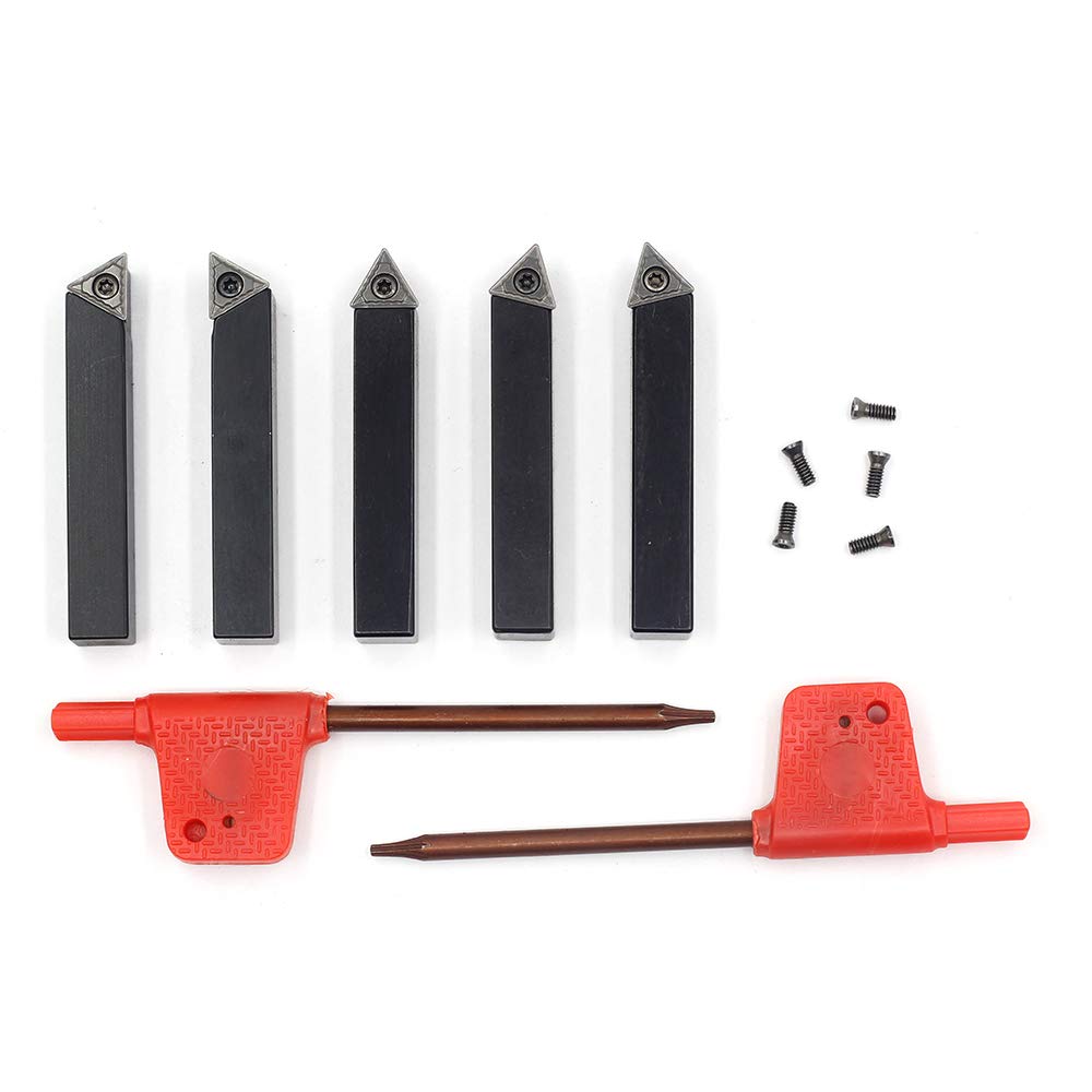 OSCARBIDE 5/16" Mini Lathe Indexable Carbide Turning Tool Holder, Metal Lathe Tools Inserts Bits with Carbide Inserts TCMT090204,5 Pieces/Set