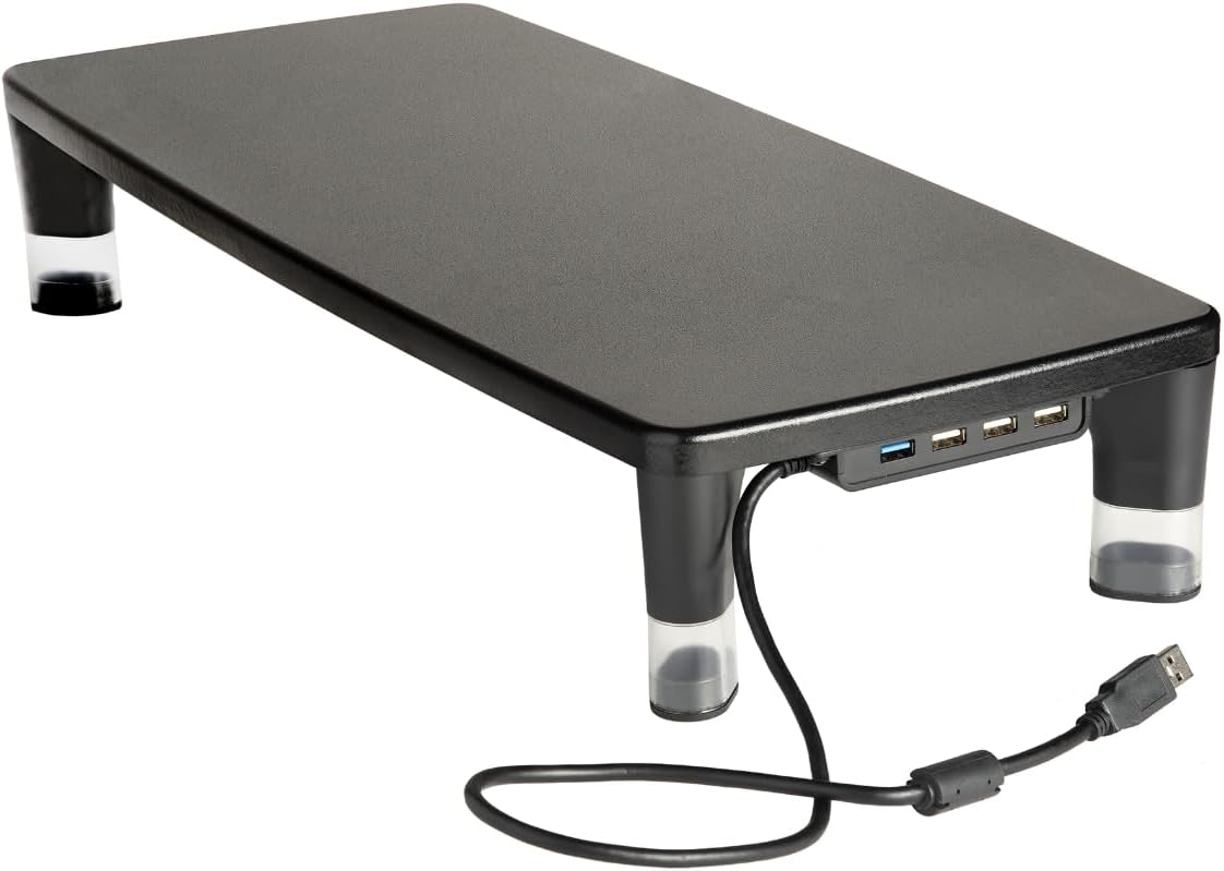 3M 4-Port Adjustable Monitor Stand with USB Hub, Black, Great for Computer Monitors, Laptops, TVs, Speakers, Printers