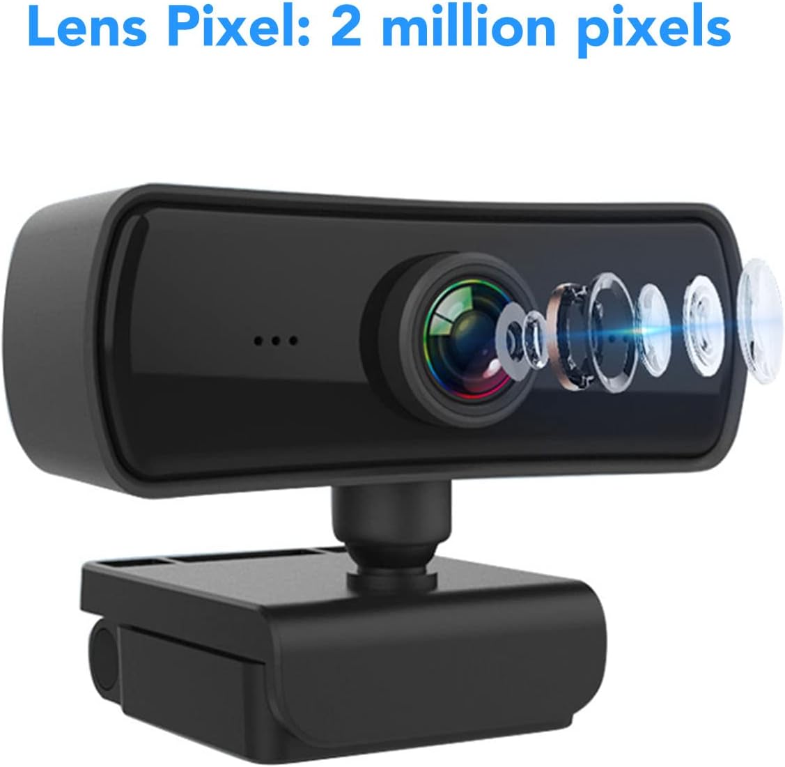 Yunseity 1440P 360 2 Webcam with Microphone, HD USB Computer Web Camera with Rotation, Auto Light Correction Mics