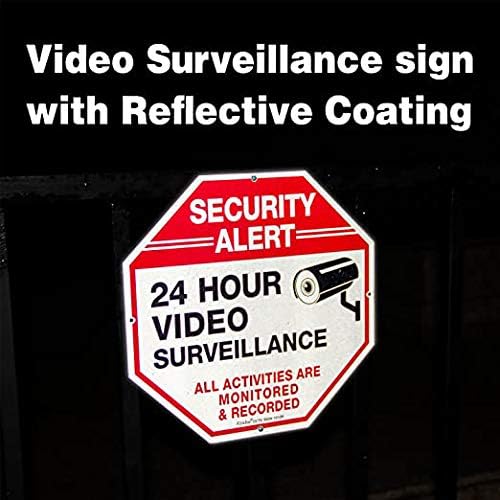 12 x12 Inches 40Mil 4 pack Video Surveillance Signs, Security Signs,Octagon Thick Aluminum Reflective sign for Home