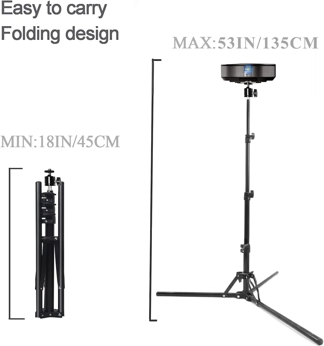 Coret 360 26-60in Mini Projector Stand, Portable Camera Holder with Rotatable Head, Adjustable Height