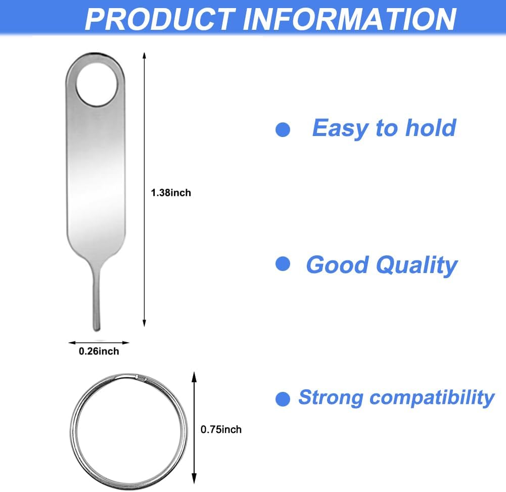 AYWFEY 2 Pcs Universal Sim Card Tray Removal Key Tray Eject Pins, SD Removal Opening Tool with A Key Ring, for iPhone