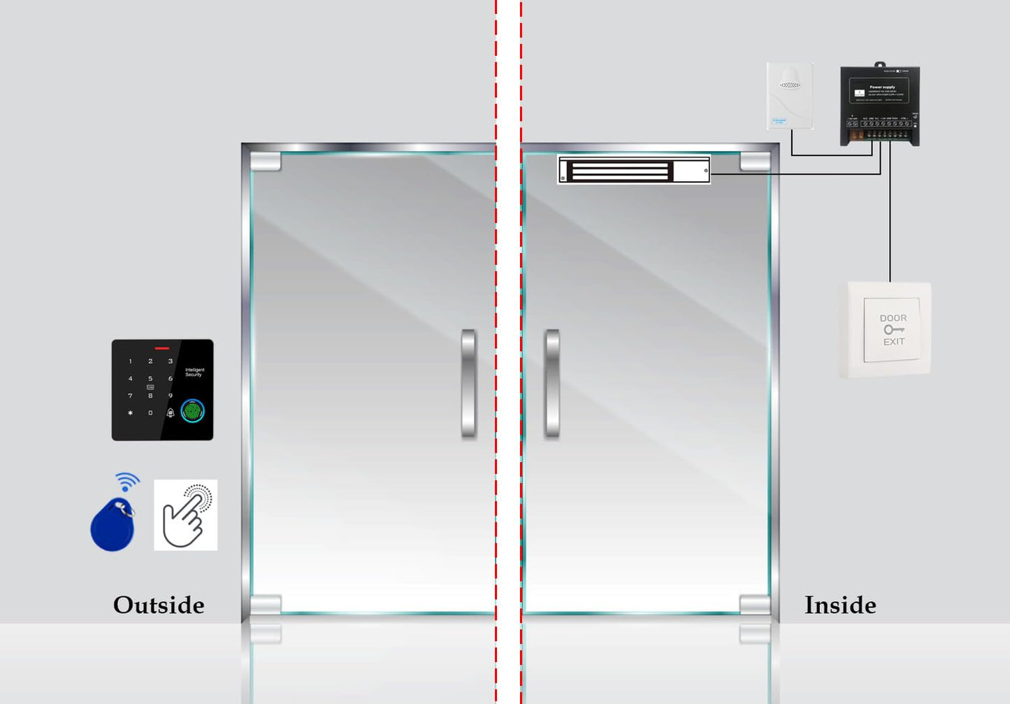 Door Access Control System IP67 Waterproof RFID Fingerprint Keypad Exit Button Doorbell Buzzer 600lb Magnetic Lock Kit