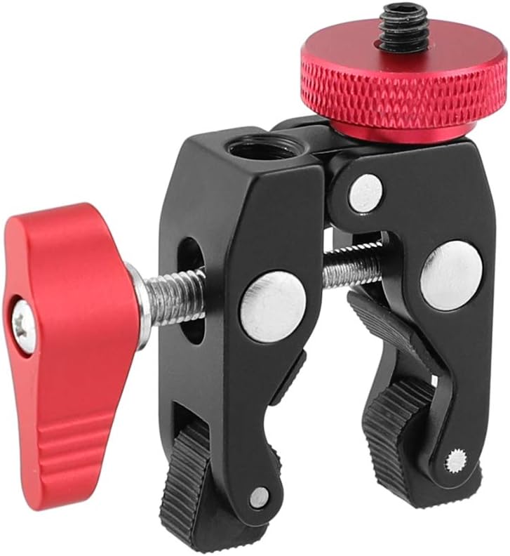 1/4" Crab Clamp Holder with Screw Adapter for Studio Flash Light Camera Tripod (Red)