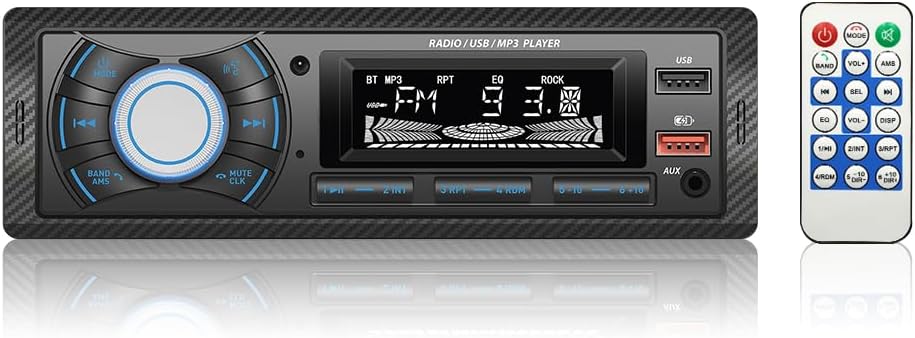 KUNFINE MP3, 2 USB(2.1A Audio Systems Car Stereo - Single Din, Voice Control, Bluetooth, No CD DVD Player, FM Radio