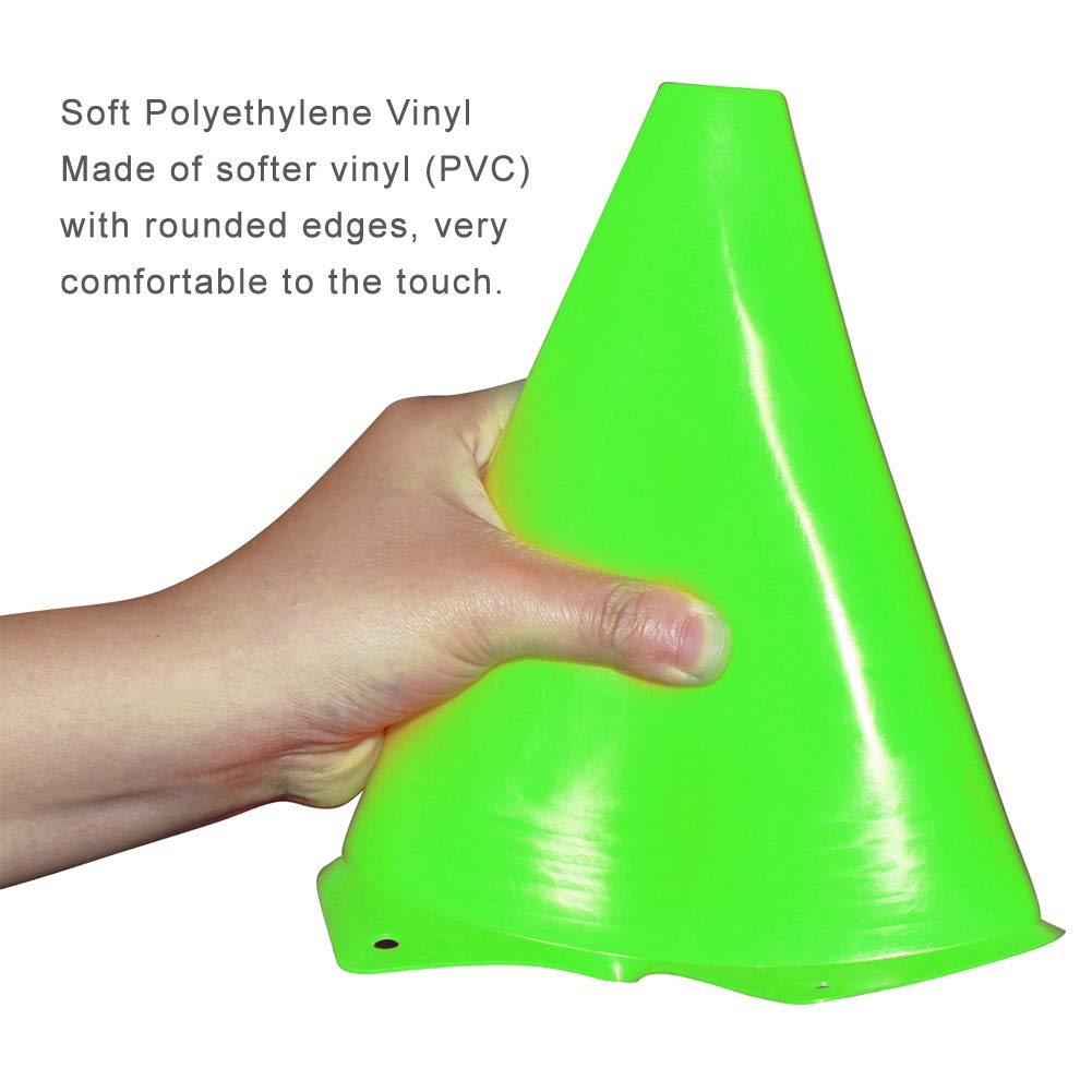 Fragraim 9 Inch Plastic Training Traffic Cones, Sport Cones, Agility Field Marker Cones for Soccer Basketball Football Drills Training, Outdoor Activity or Events - Set of 24, Green
