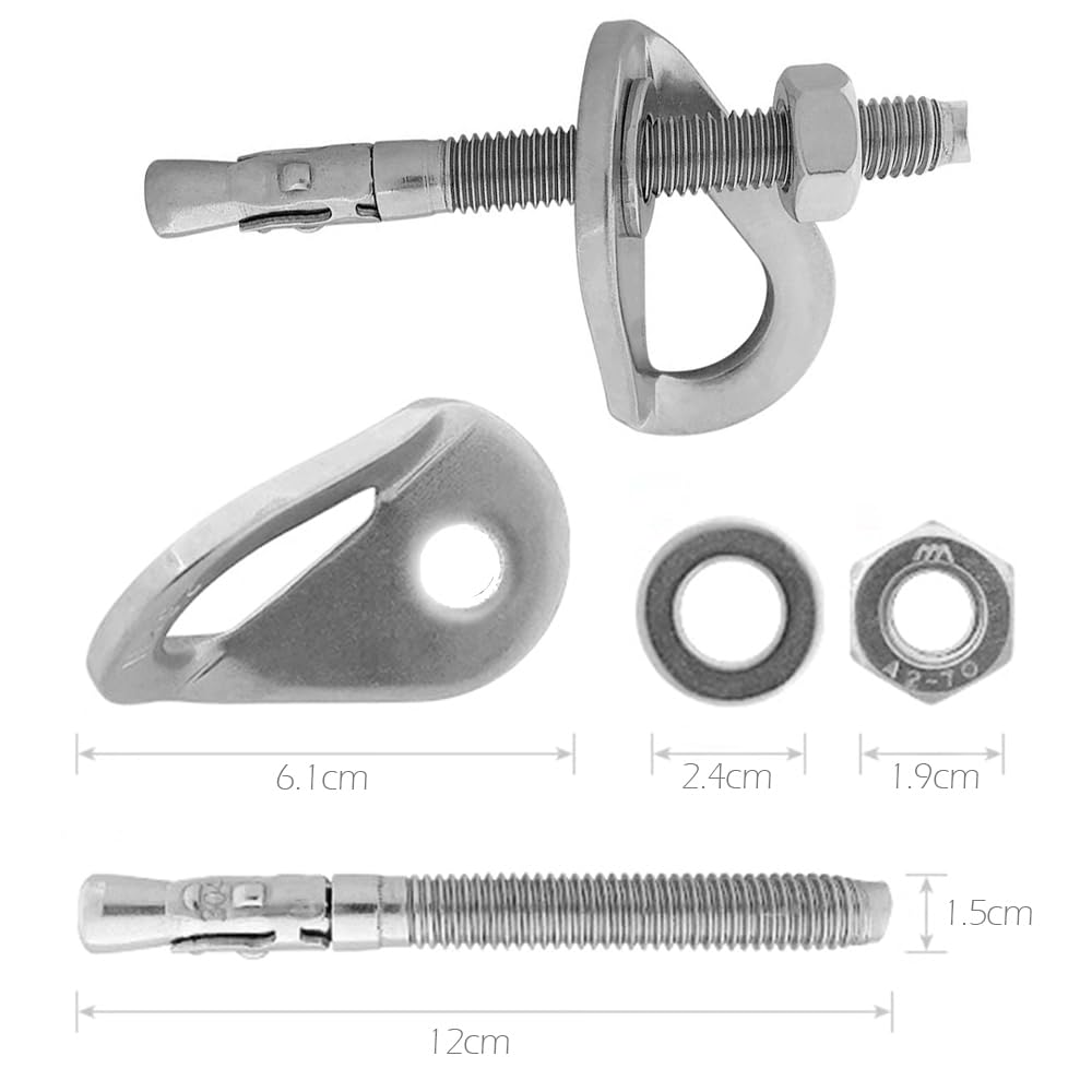 YERGOFE Climbing Holds Anchor Set - 1 PCS - Stainless Steel Bolt Hanger and Bolt Heavy Duty Climbing Holds Weight 2500KG for Indoor Outdoor Climb Train (1, 12MM)