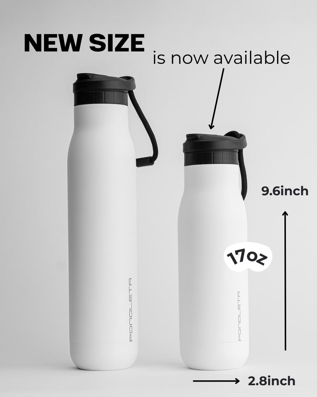 Ponoleta The Slim Bottle, Stainless Steel Water Bottle with Straw, Standard Mouth Water Bottle for Sports, Office and Travel, BPA-Free, Leak Proof