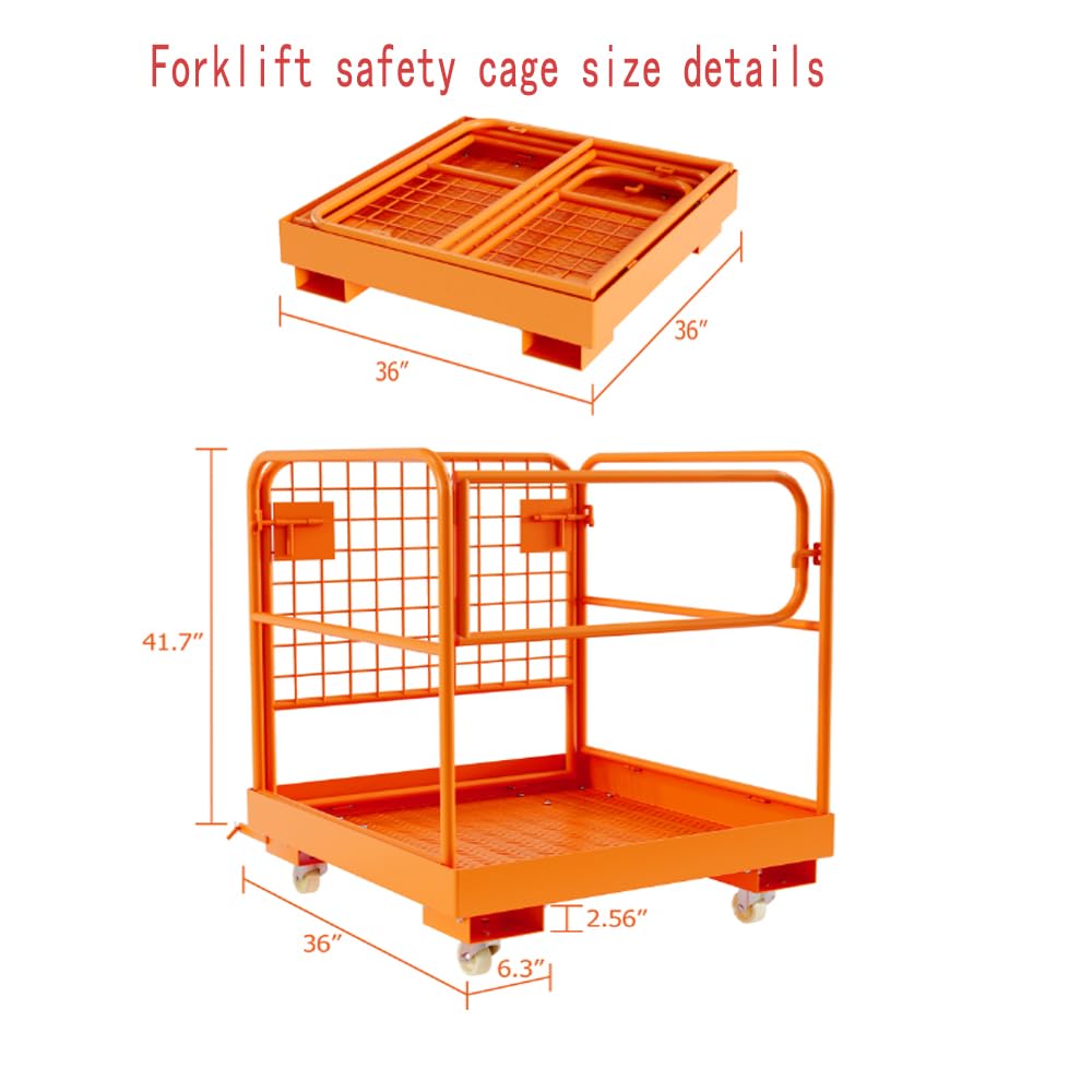 GarveeTech 36 in x36 in Forklift Safety Cage, Foldable Forklift Work Platform,Forklift Man Basket 1200 LBS Capacity,Collapsible Platform Lift Basket with Chain and Safety Lock for 1-3 People