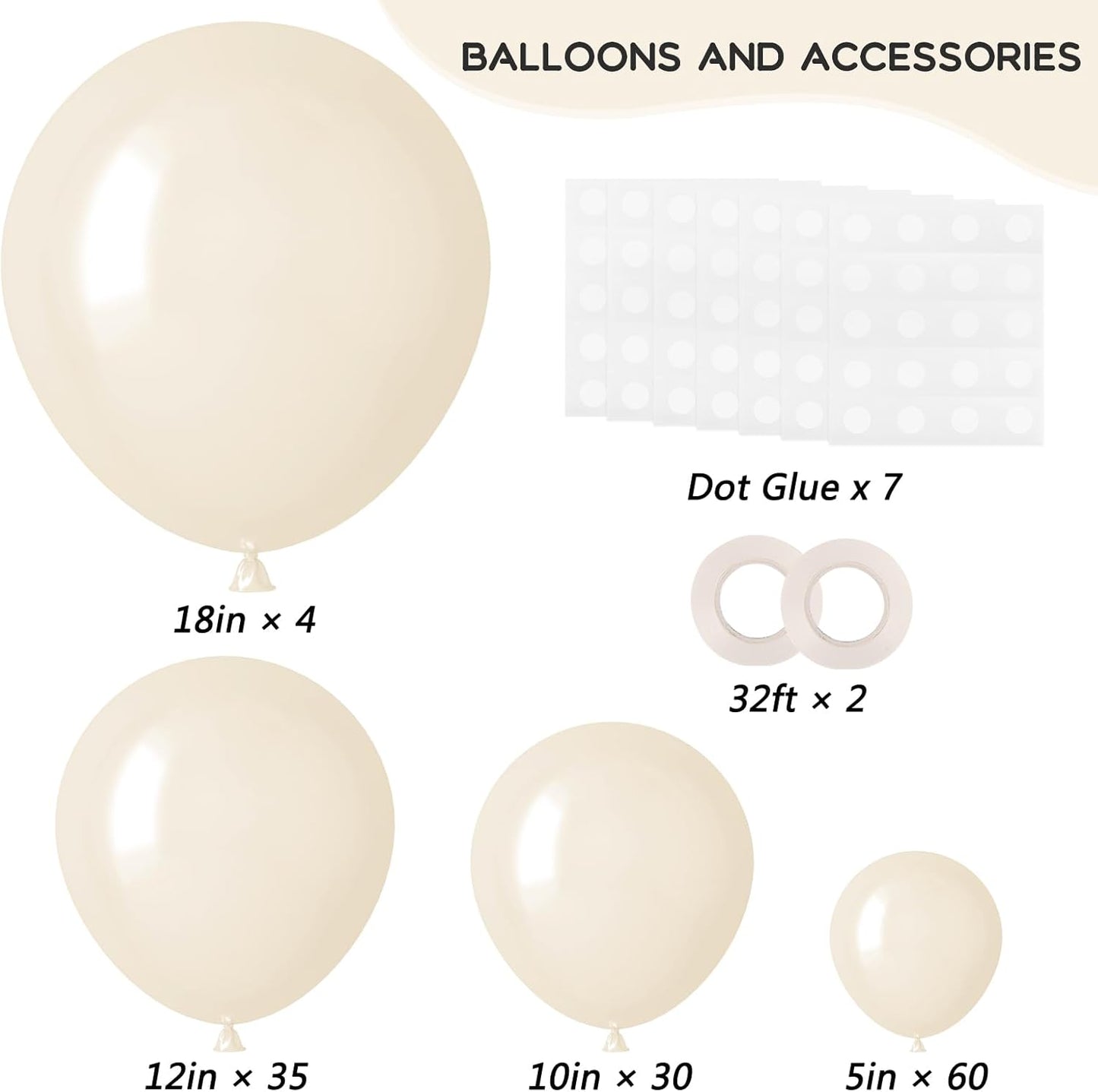 RUBFAC Ivory White Balloon Garland - 129pcs Latex Balloons in Various Sizes for Party Decor | Birthday, Wedding, Baby Shower