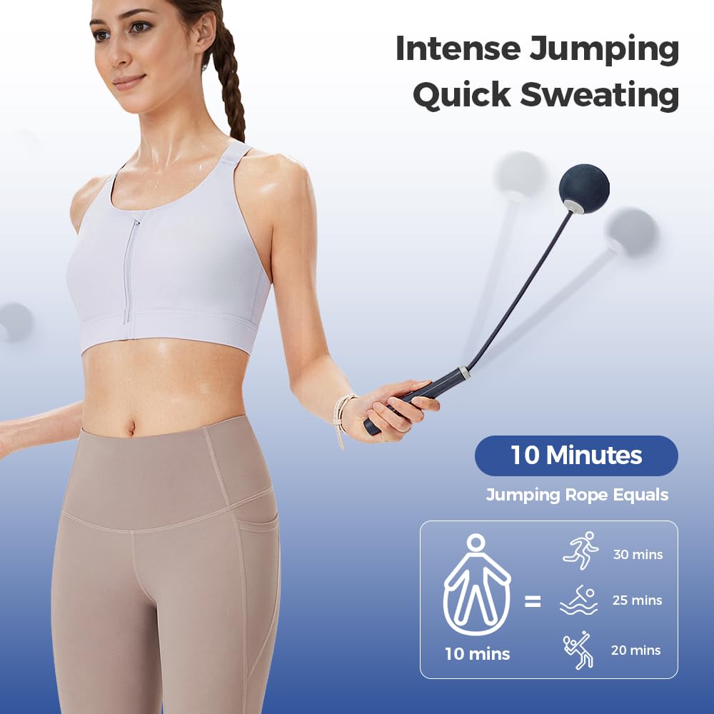 Keep 2-in-1 Weighted Jump Rope for Fitness, Cordless Ropeless Skipping Rope with 65mm Weighted Balls & Adjustable 3M Rope, Indoor Cardio Workout Rope for Home Gym, Men & Women - Dark Night Blue