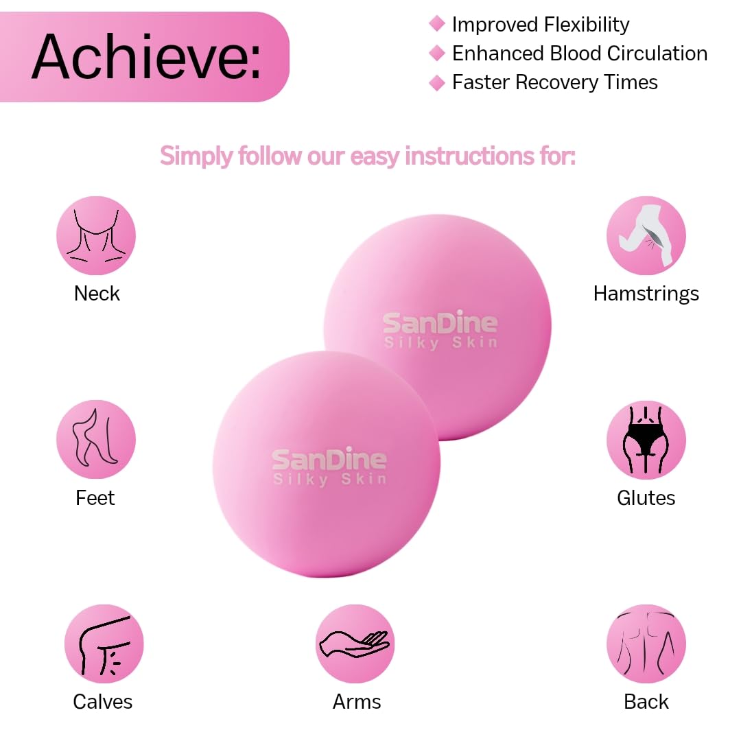 Lacrosse Massage Balls for Deep Tissue Massage - Release Tension Relieve Muscle Soreness Improve Flexibility - Ideal for Myofascial Release Trigger Point Therapy - 2Pack Yoga Balls by Sandine (Pink)