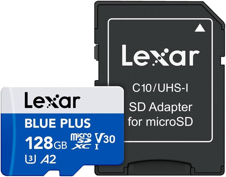 Lexar 128GB 170MB/s C10 A2 U3 V30 Blue Plus MicroSD Memory Card UHS-I with SD adapter, up to read / / / microSDXC