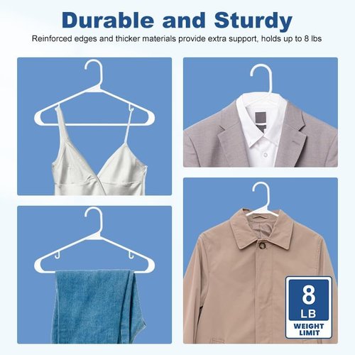 HOUSE DAY White Plastic Hangers - Durable 50 Pack with Built-in Hooks | Space-Saving Closet Solution