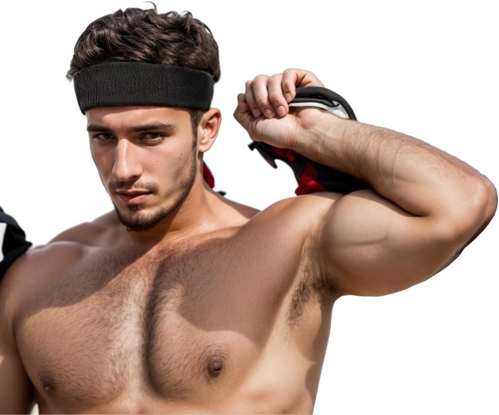 3 Pack Men & Women Sweatband Headband Terry Cloth Moisture Wicking for Sports Tennis Gym Work Out (Black)