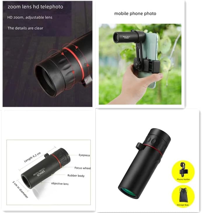 Chinshwehaw 2000X24 8000M/80000M Monocular Focus Optics Telescope onocular Power for Adults with Phone AdapterNight