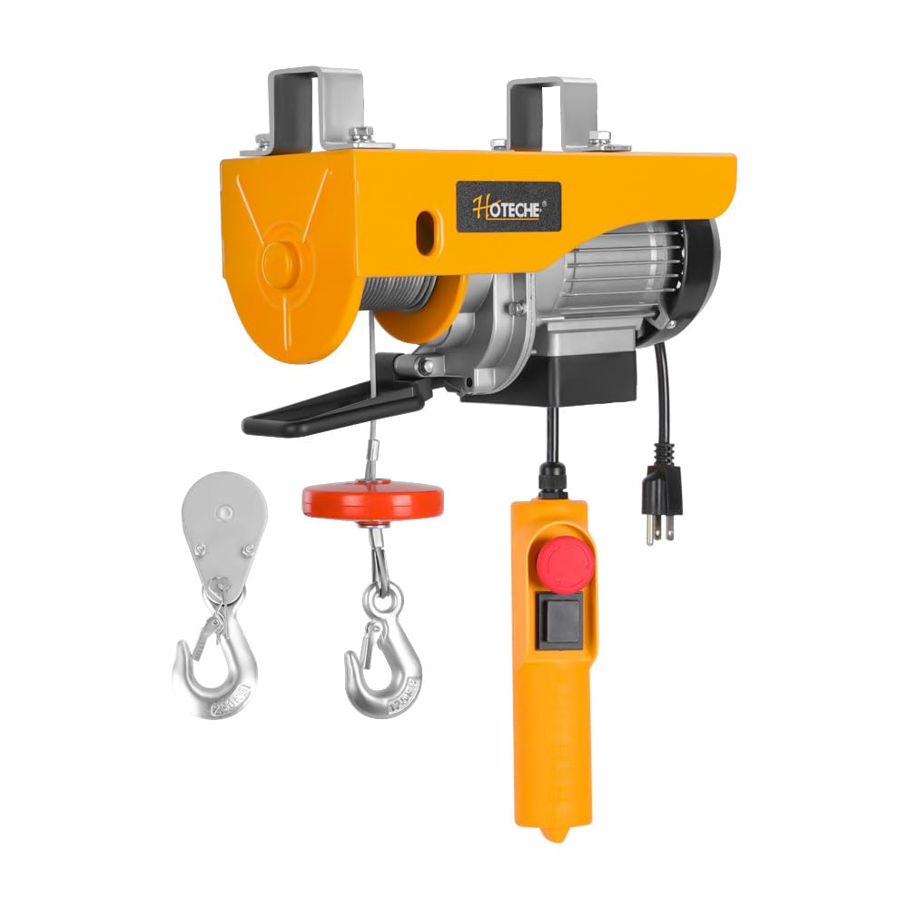 Hoteche 550lb Electric Hoist - 560W Power Lifting Winch with 39ft 3mm Wire Rope - for Garage, Workshop, Construction & Industrial Use