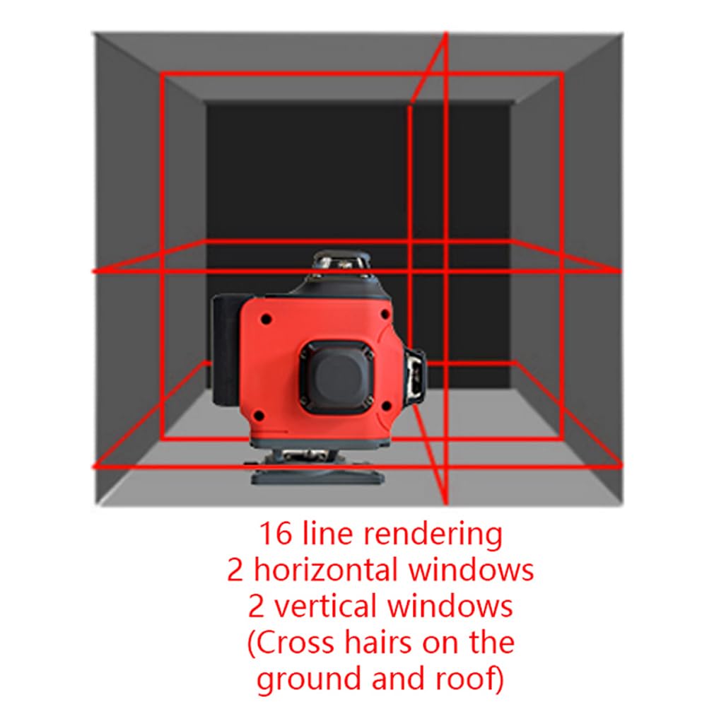 4D 16 lines laser level 4×360° self leveling Precision Cross Line level tool Two 360° Vertical and Horizontal Red beam with hand wave mode control Rotary laser level (4D 16 Red Lines)