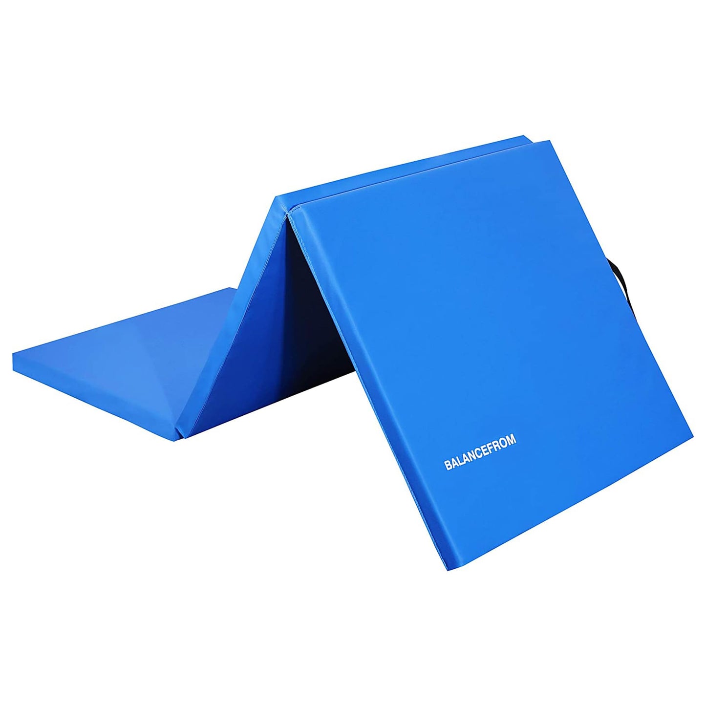 BalanceFrom 6x2 Feet 3-Panel Folding Gymnastics Mat – 1.5-Inch Thick Pad with Vinyl Surface and Carrying Handles for Tumbling, Yoga, Pilates, Home Workouts, and Martial Arts, Blue