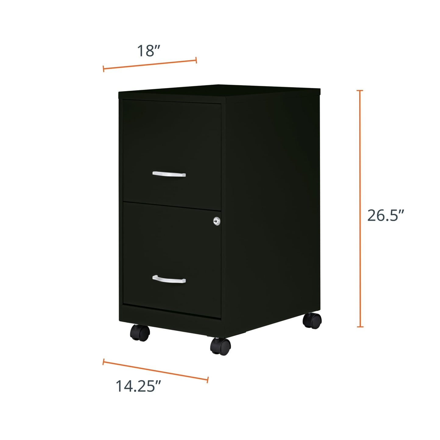 Lorell 2-Drawer Mobile File Cabinet, 14.2" x 18" x 26.5", Black