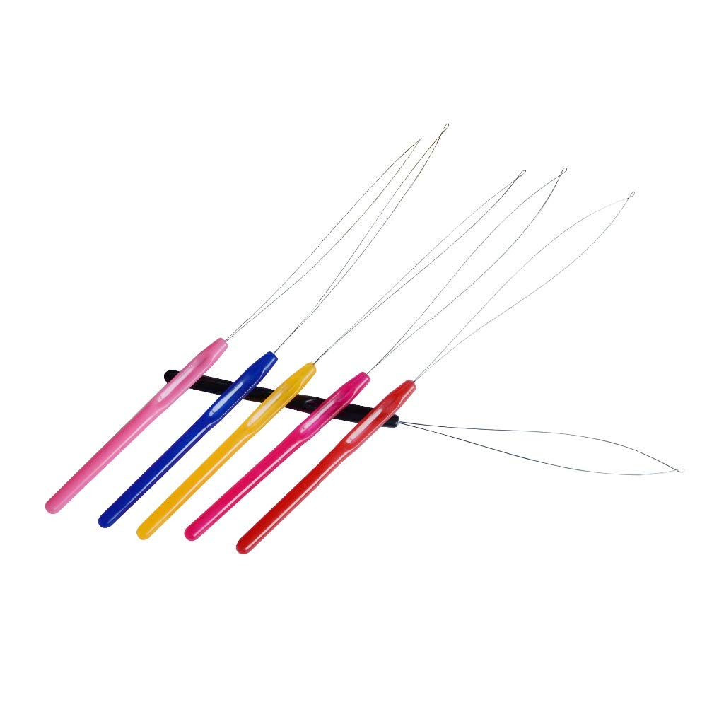 6 Pcs Plastic Hair Extension Loop Needle Threader Pulling Hook Tool Micro Nano Bead Device Tool for Hair Extensions and Feather Extensions (Multicolored)