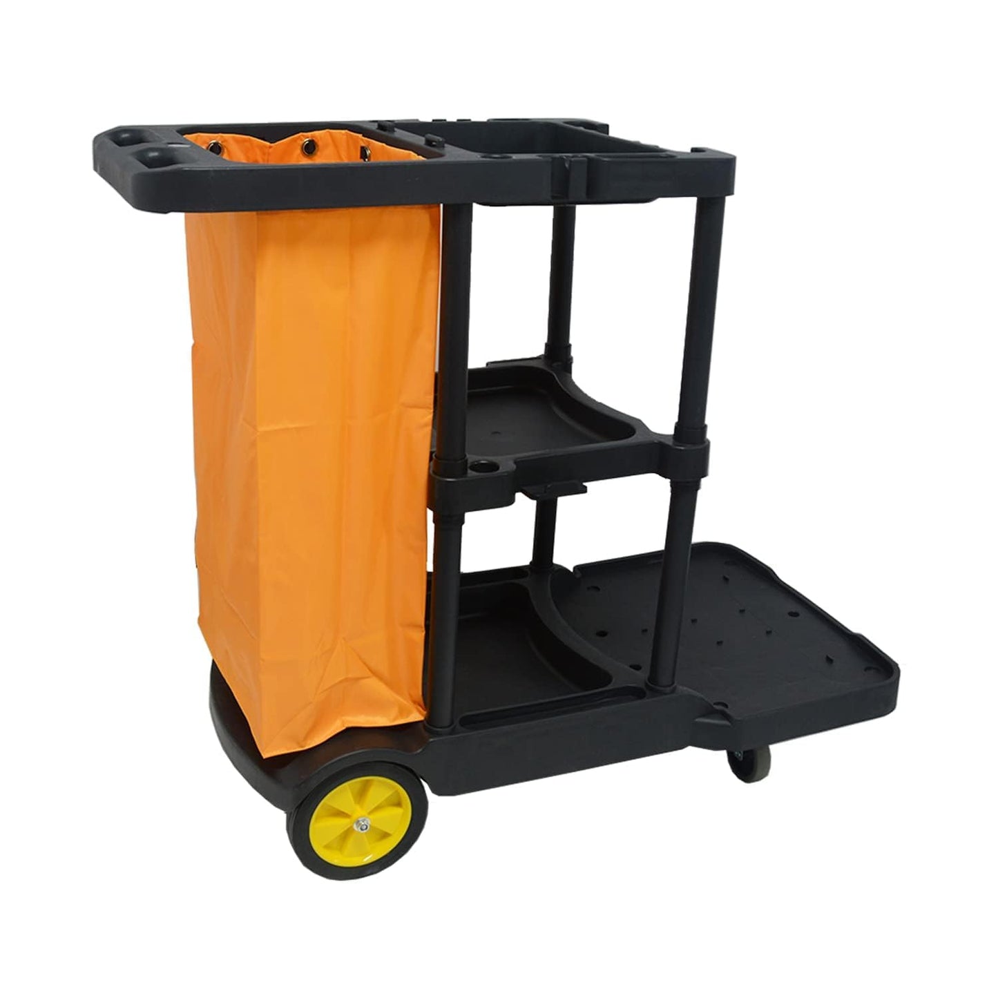 tonchean 3-Tier Janitorial Cart with 25 Gallon Vinyl Bag, Rolling Housekeeping Cleaning Cart, Large Capacity Utility Trolley for Business, School and Office