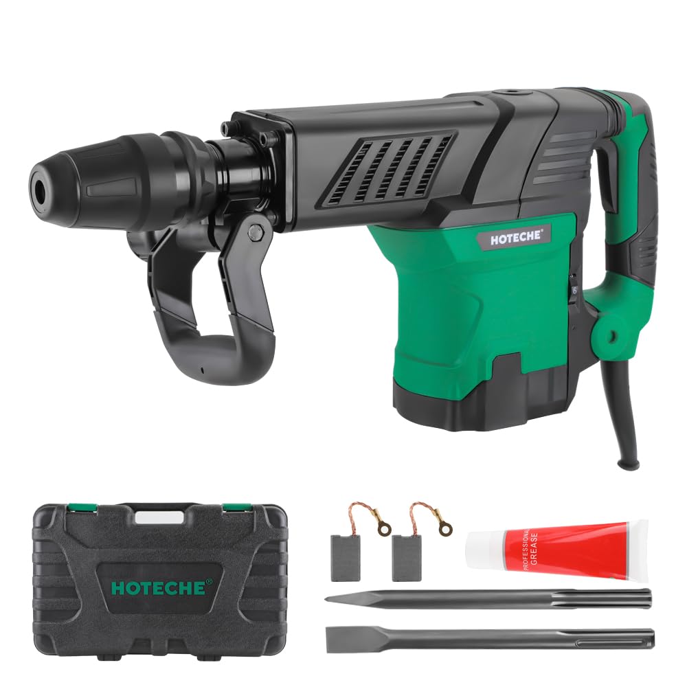 Hoteche Electric Demolition Jack Hammer 1500W Heavy-Duty SDS-MAX Concrete Breaker with Flat & Point Chisel