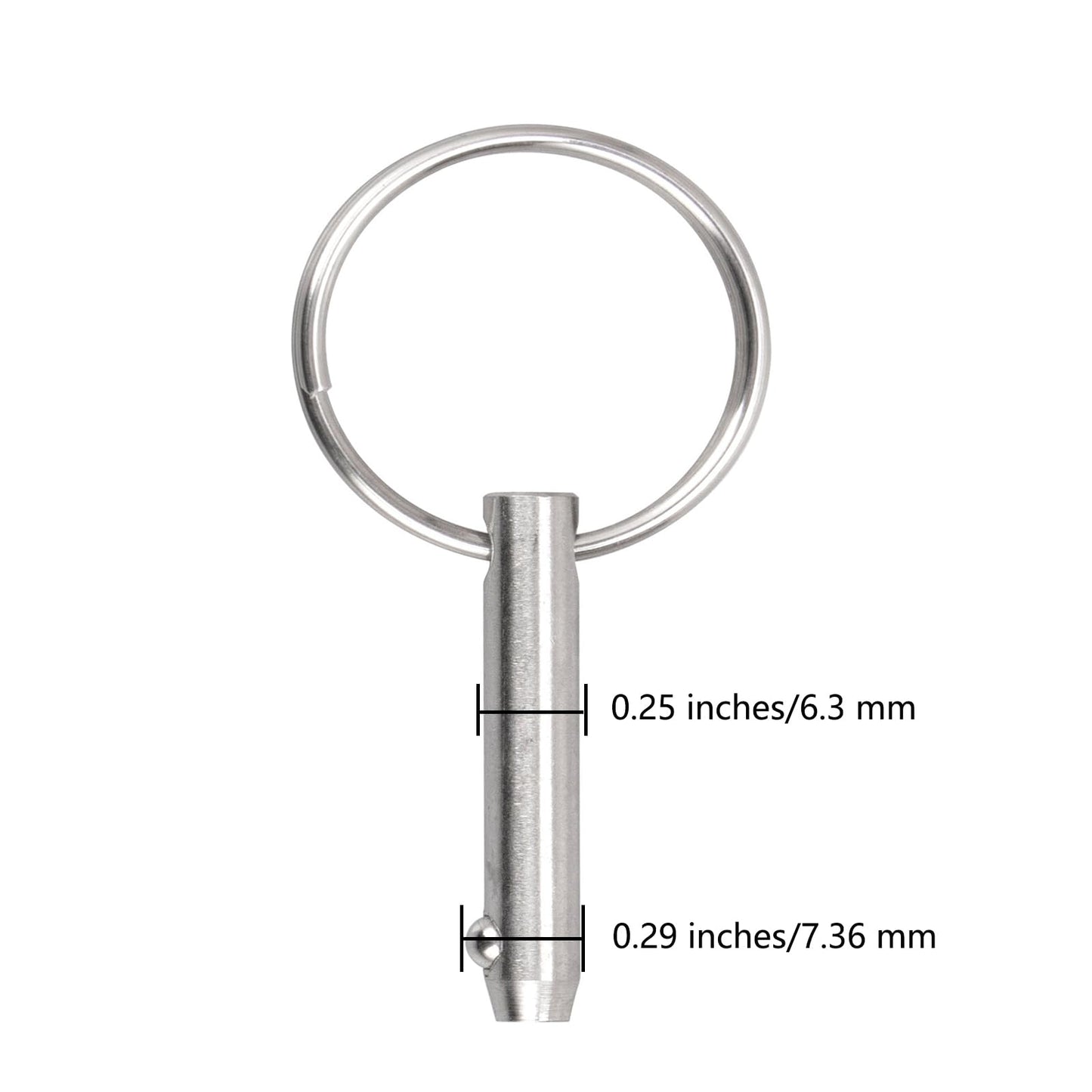 2 PCS Marine 316 Stainless Steel Quick Release Pin Bimini Top Pin, Diameter 1/4"(6.3 mm), Overall Length 1.5"(38 mm), Usable Length 1"(25.4 mm)