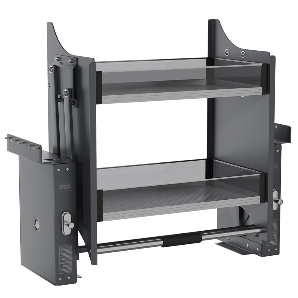 MIYUPTC Pull Down Shelf, Kitchen Wall Cabinet Upper Storage Organizer, 2 Tier Kitchen Shelf Spice Rack, 22-24 Inch Width, Black