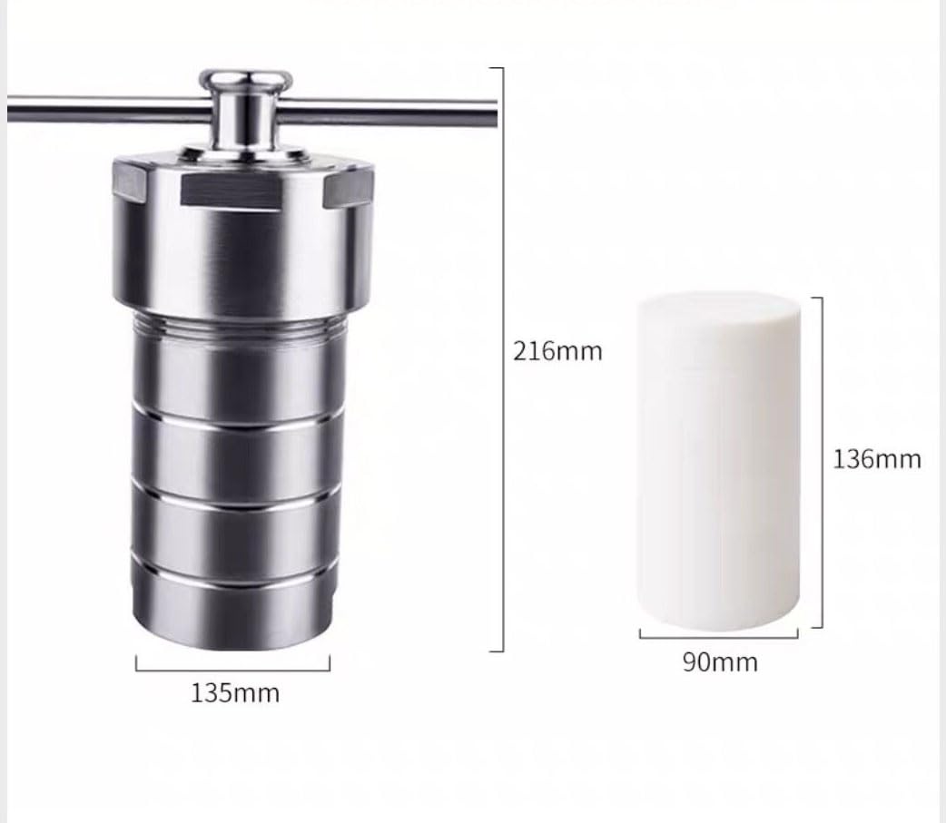 500ml Hydrothermal Synthesis Autoclave Reactor, SUS304 PTFE Lined, 3Mpa High Pressure PTFE Hydrothermal Reactor Digestion Tank for Lab Acid Alkali Resistance