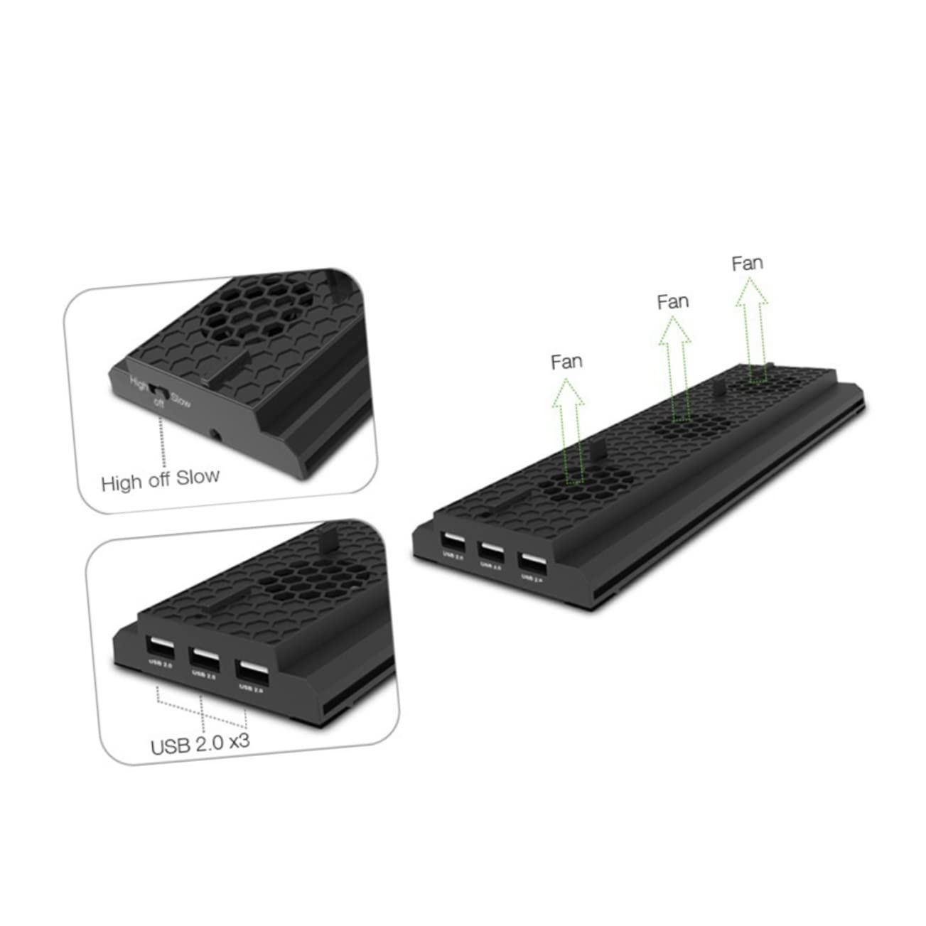 Uonlytech Game Console Cooling Fan Triple USB Ports Hub and Speed Compatible One Vertical Bracket for Temperature