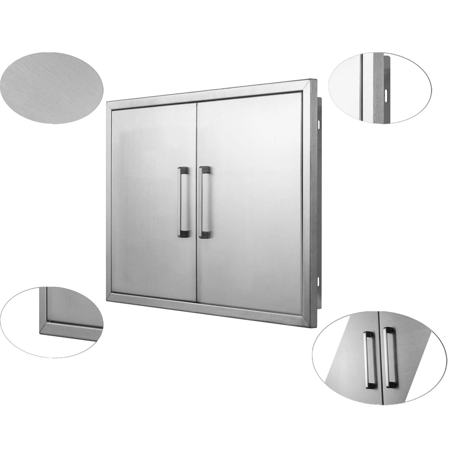 Outdoor Kitchen Doors- 30" W x 21" H - Stainless Steel BBQ Double Access Door,Flush Mount for Outdoor Kitchen and BBQ Island