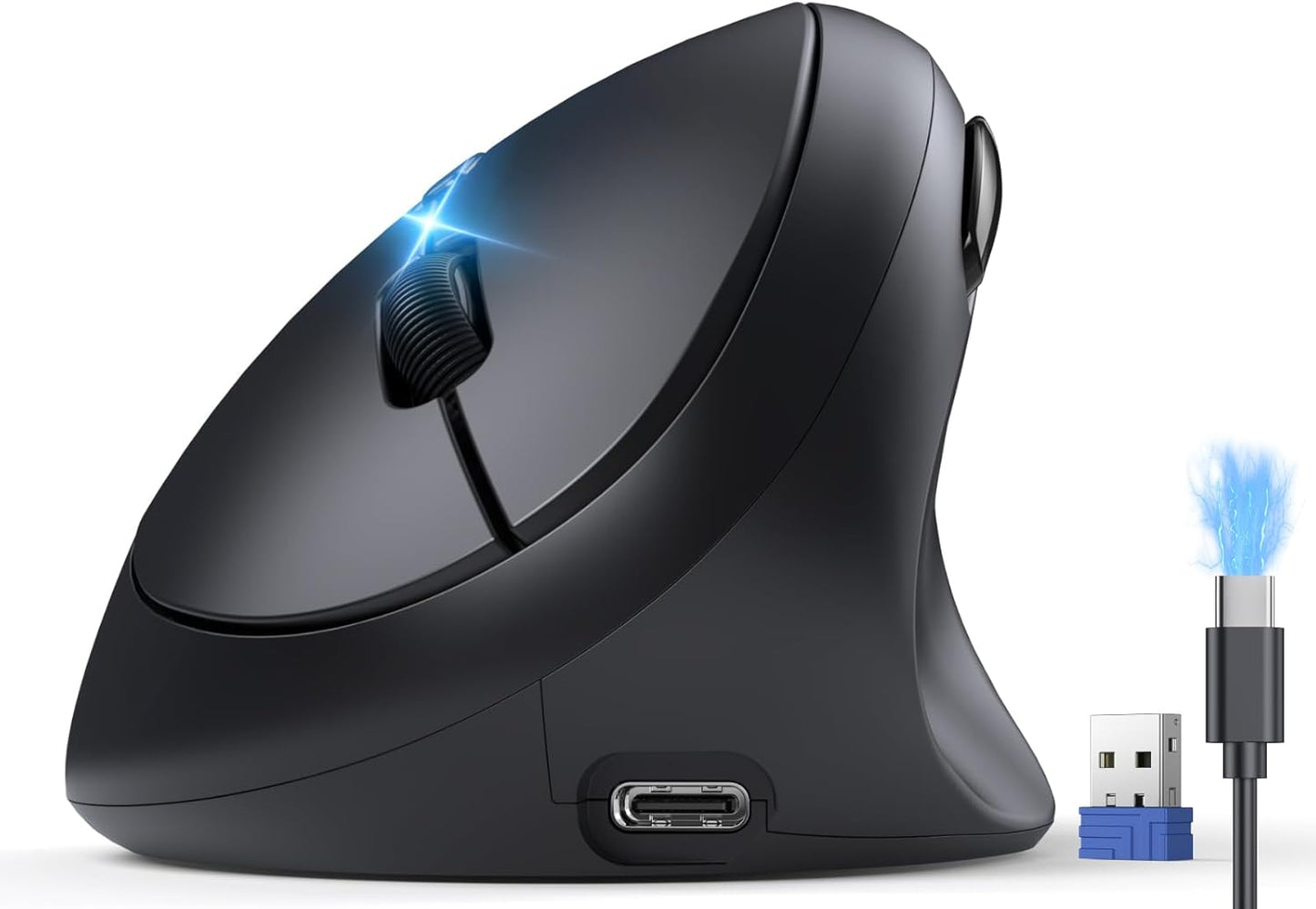 TECKNET 4800 BT5.0/3.0 2.4G Ergonomic Mouse, Bluetooth Wireless Vertical Mouse, Rechargeable Battery, Quiet Clicks, DPI