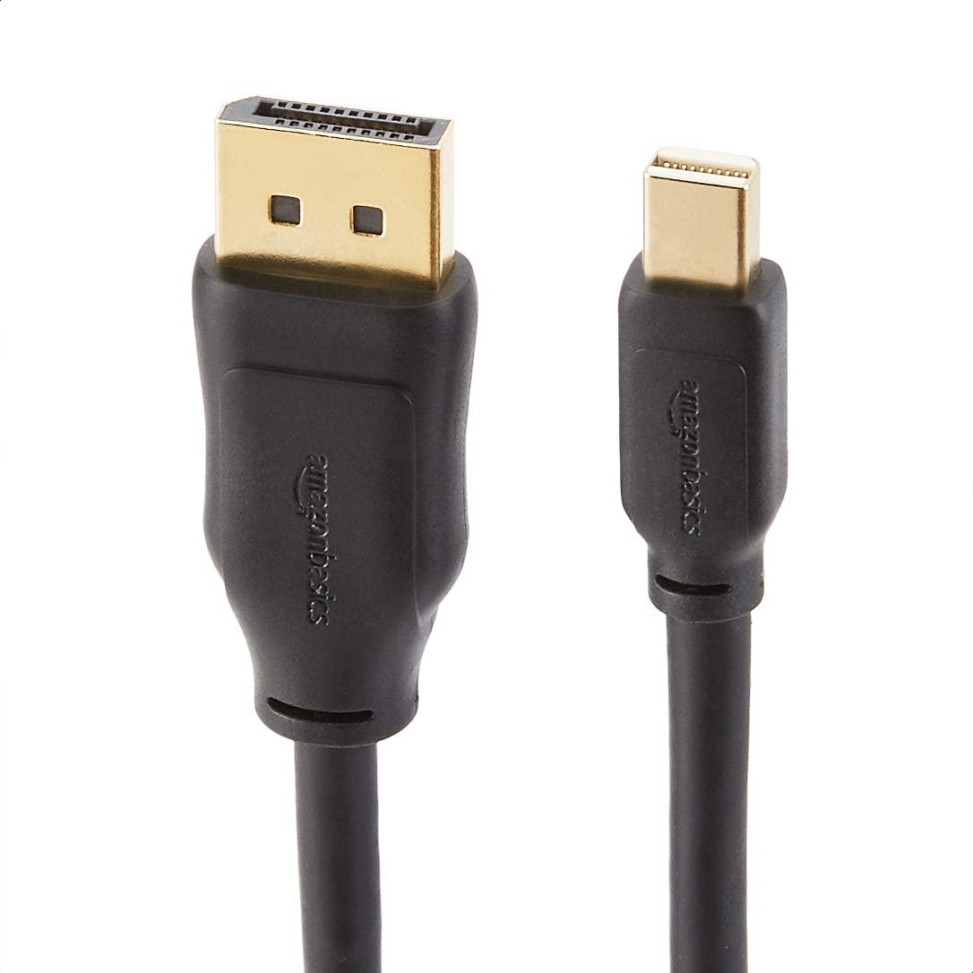 4K 6 Amazon Basics Mini DisplayPort to DisplayPort Cable, Display, Gold-Plated Plugs, Foot, Black