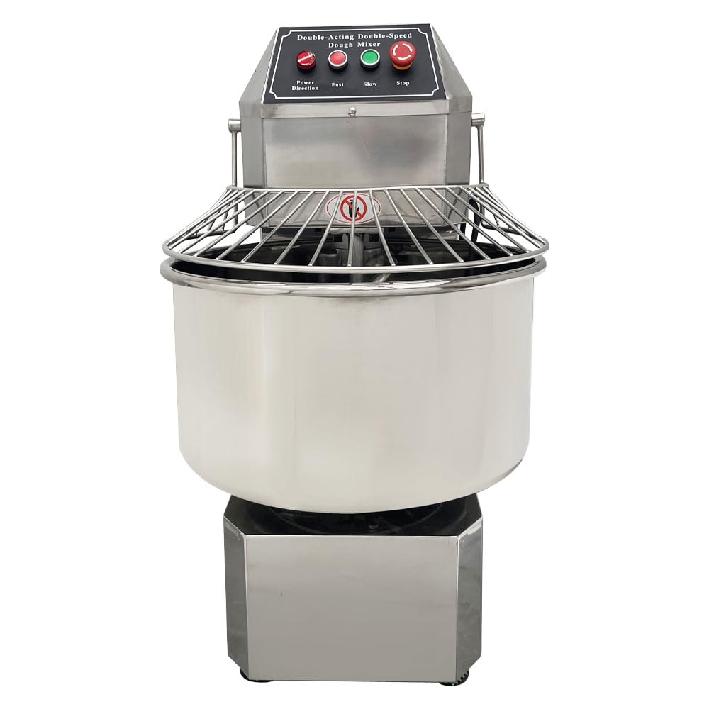 LGXEnzhuo 40L Commercial Dough Mixer with Dual Rotation and Double Speed, 1800W Electric Dough Kneading Machine - Stainless Steel, Spiral Hook, Emergency Stop, for Pizze and Bread
