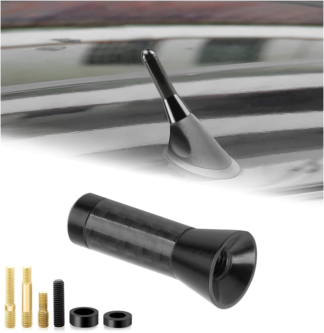 FSTURIOS 1.37" Car Short Antenna, Stubby Aluminum Radio Antenna Replacement with Screws Gaskets, Vehicle Roof Carbon