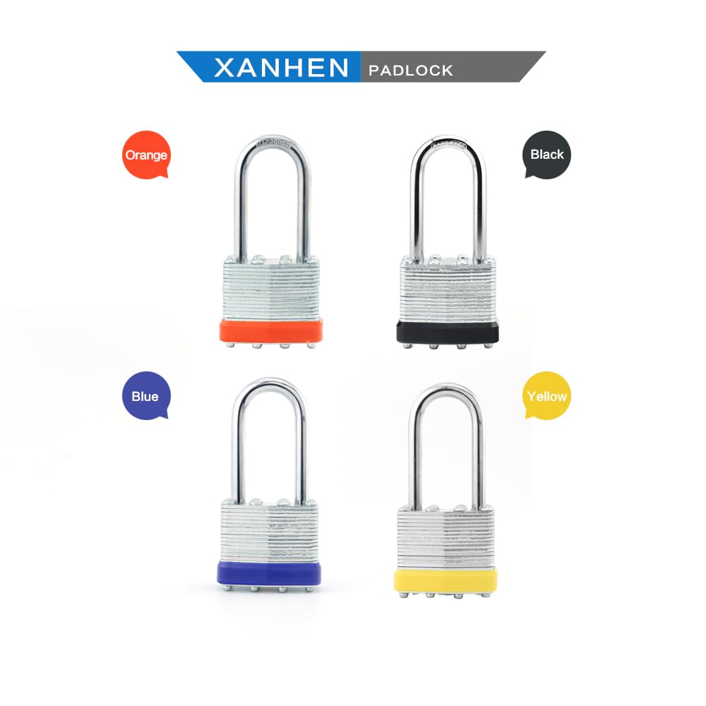 Lock Outdoor Padlocks, Key Lock, Padlocks with Same Key - Laminated Steel Keyed Padlocks with Long Shackle, 6 Pack, for Hasp Latch, Sheds, Fences, Storage Locker, School, Gym