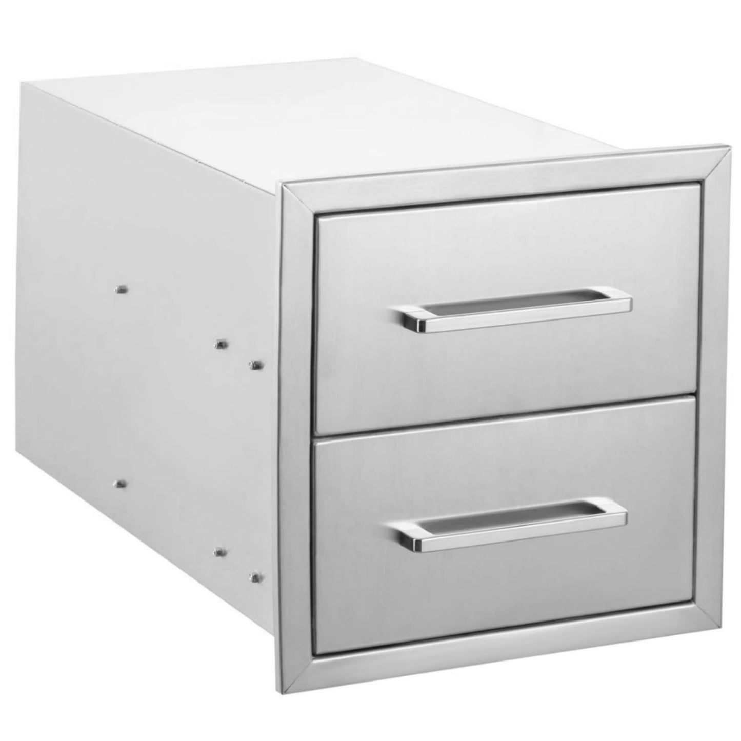 ZHAIUPON Outdoor Kitchen Access Drawers, 14" W15"H23"D Stainless Steel Double BBQ Drawers with Handle,Enclosed Built-in Flush Mount Drawers for Outdoor Kitchen Grilling,BBQ Island