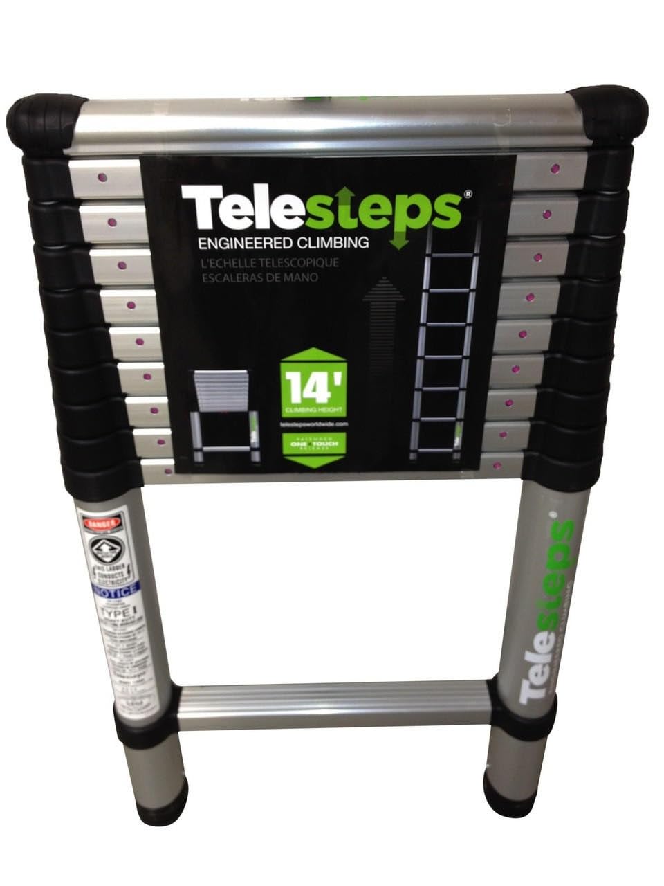 Telesteps 1400E Telescoping Extension Ladder – 10.5 ft Height, 14 ft Reach | Type 1 250 lb Rated | Lightweight Aluminum Ladder with One-Touch Retraction & Pivoting Feet