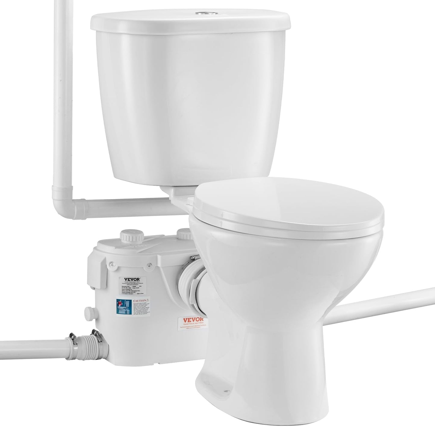 VEVOR Macerating Toilet System with Powerful 500W Macerator Pump, Rear Discharge and Upflush Toilet For Basement, Dual Flush Water Disposal, Macerating Toilet System Kit with 3-Inlet, Space Saving
