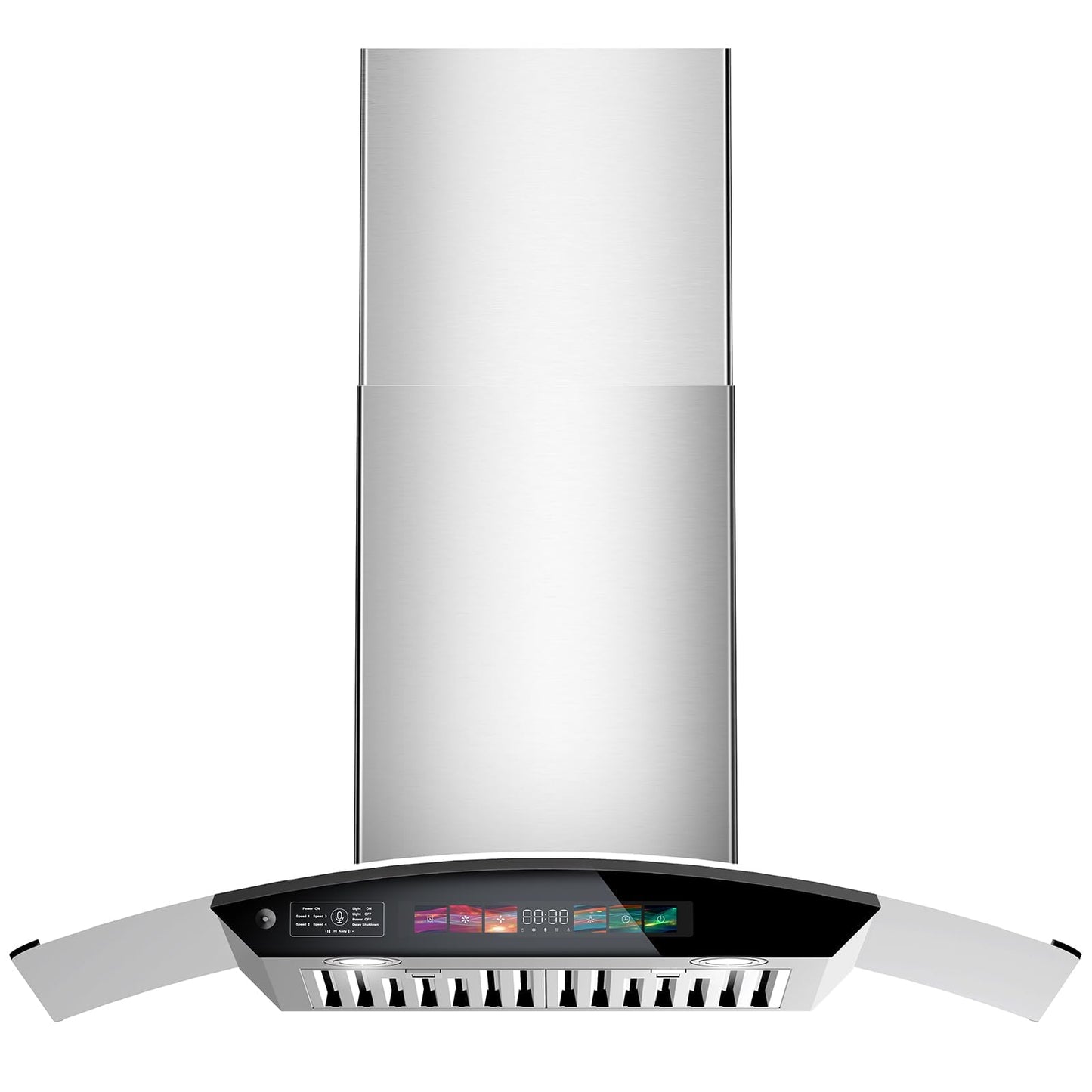 30 inch Wall Mount Range Hood Tempered Glass 900 CFM, Voice/Gesture/Touch Control, Stainless Steel Kitchen Hood Vent with 4 Speed Exhaust Fan, Adjustable Lights, Memory Mode