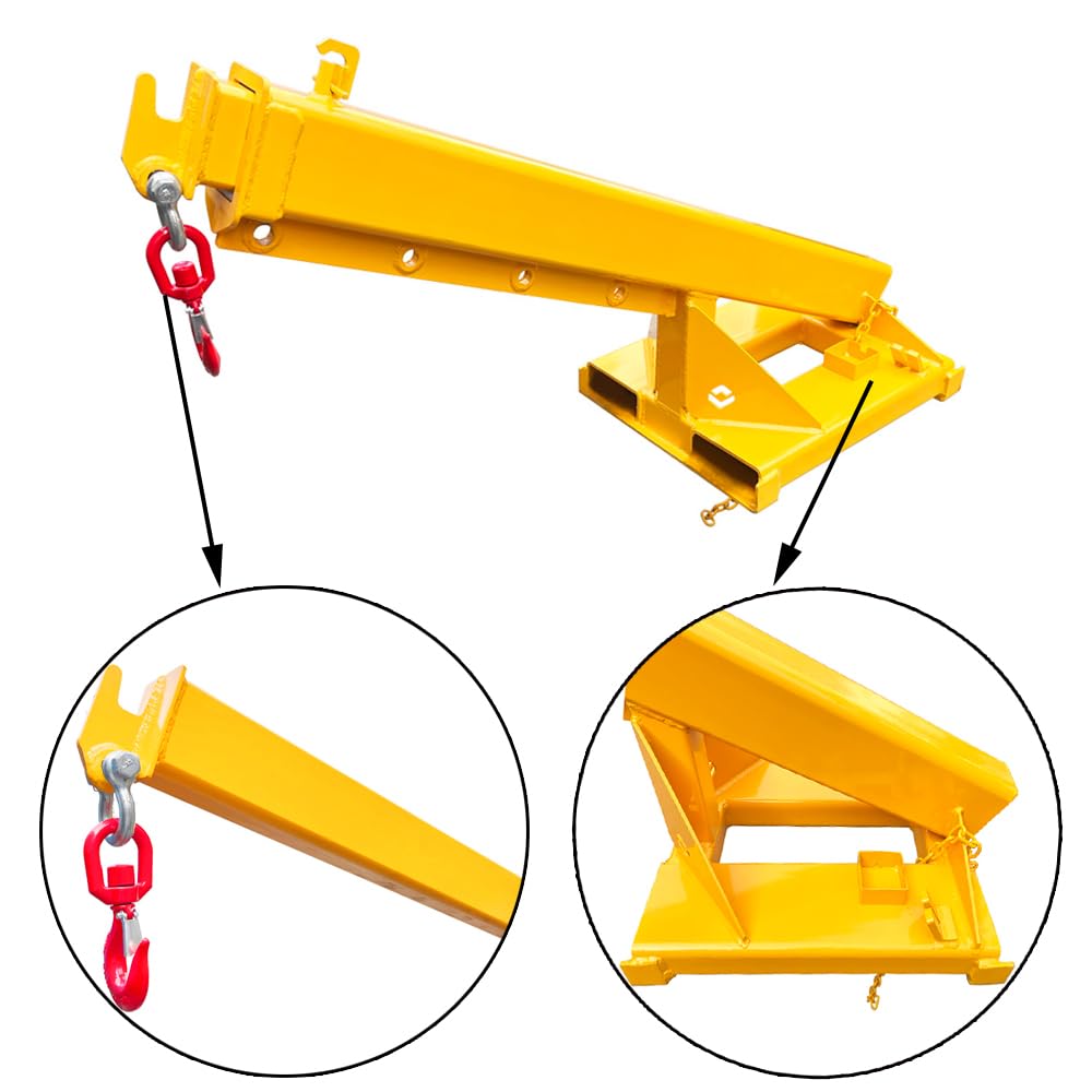 EQCOTWEA 3T/6600LB Adjustable Forklift Jib Boom Crane Attachment, 63-98in Forklift Telescopic Lifting Arm, Mobile Crane with One Hook for Forklifts, Heavy-Duty Towing & Handling Equipment