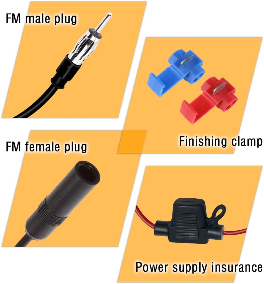 Junecarp 12V 25 Car Antenna Booster db - Amplify Signal & Reduce Noise AM FM Radio Antenna Amplifier for Car