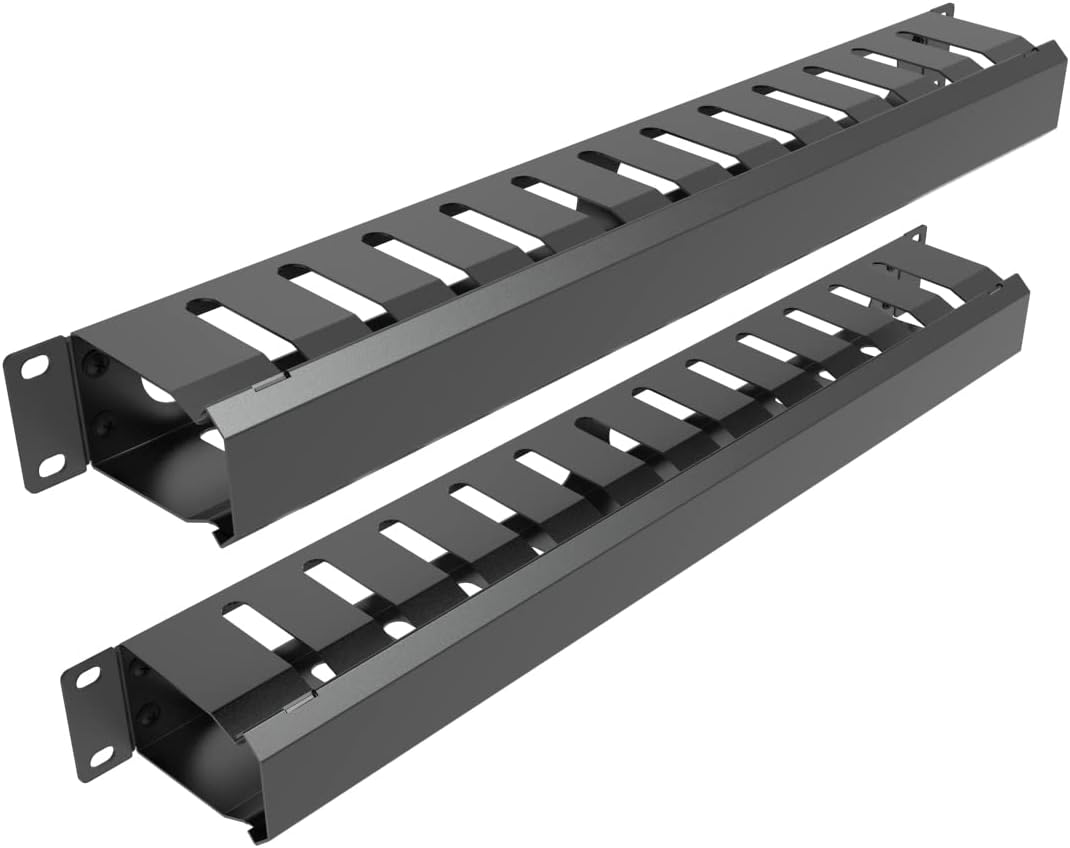 JINGCHENGMEI 2 Pack 1U 12 19-inch of All Metal Cable Management Horizontal Rack Mount Cable Manager with Big Finger